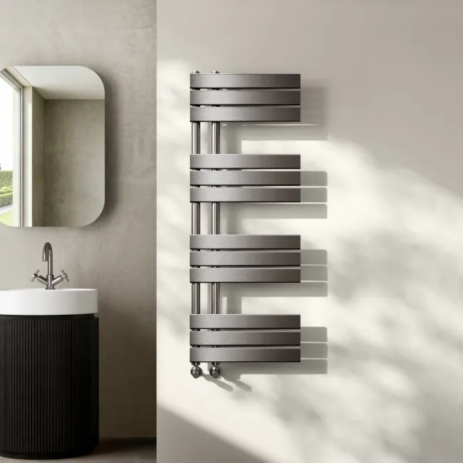 Seville Brushed Gunmetal Designer Flat Panel Heated Towel Rail 1200x450mm