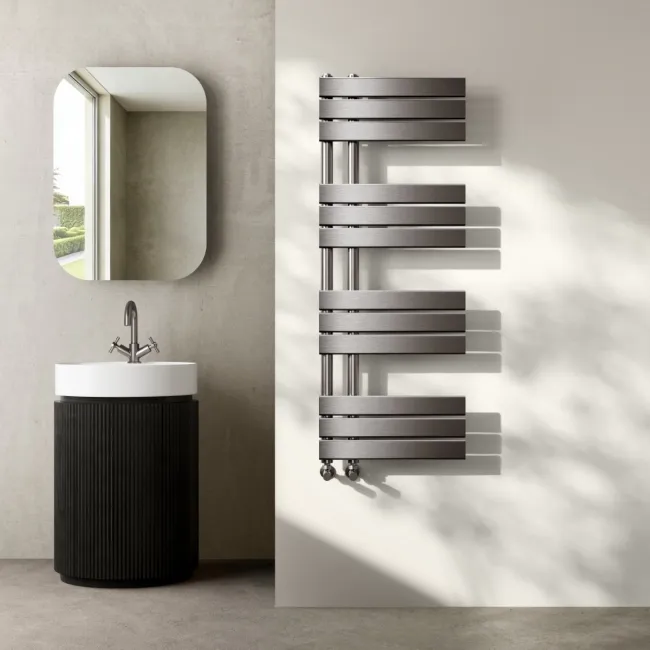 Seville Brushed Gunmetal Designer Flat Panel Heated Towel Rail 1200x450mm