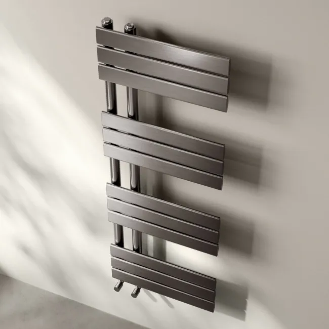 Seville Brushed Gunmetal Designer Flat Panel Heated Towel Rail 1200x450mm