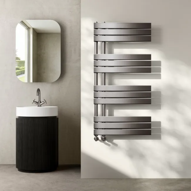 Seville Brushed Gunmetal Designer Flat Panel Heated Towel Rail 1200x600mm