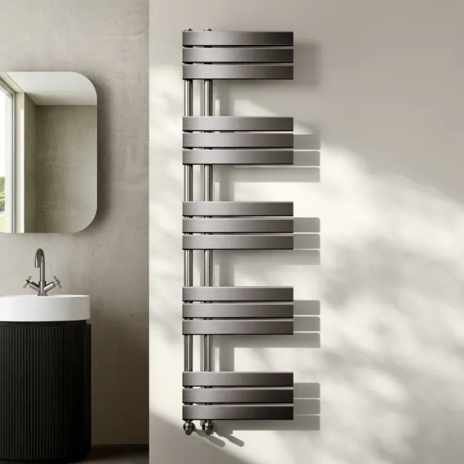 Seville Brushed Gunmetal Designer Flat Panel Heated Towel Rail 1600x450mm