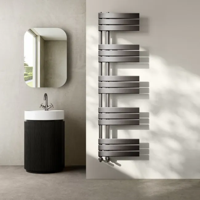Seville Brushed Gunmetal Designer Flat Panel Heated Towel Rail 1600x450mm