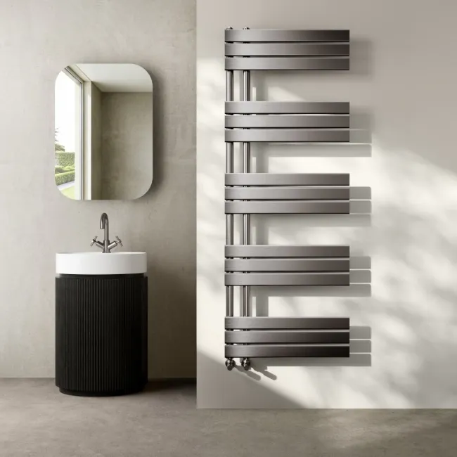 Seville Brushed Gunmetal Designer Flat Panel Heated Towel Rail 1600x600mm