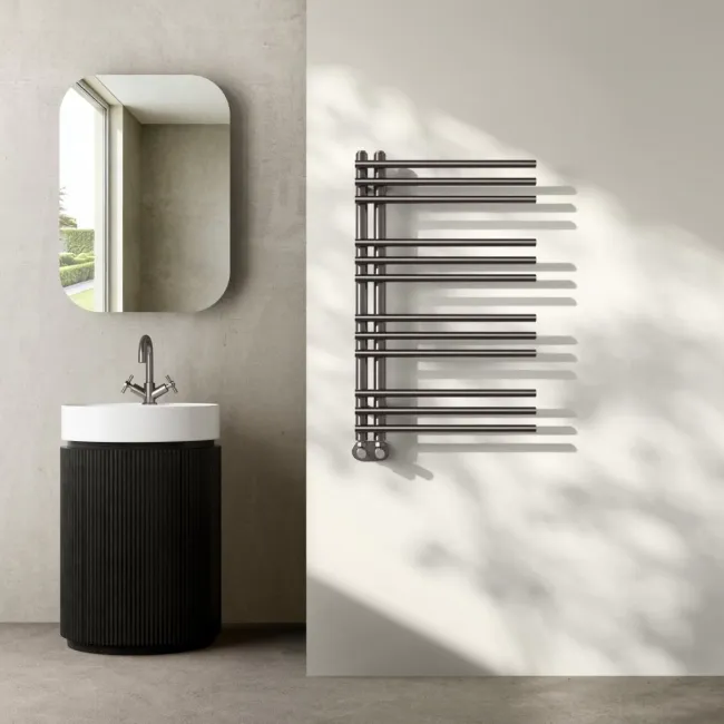 Cannes Brushed Gunmetal Designer Heated Towel Rail 800x500mm