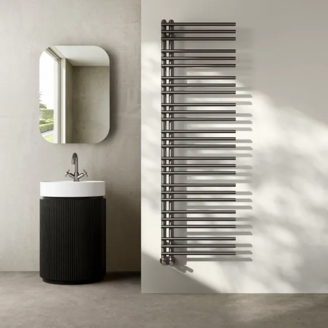 Cannes Brushed Gunmetal Designer Heated Towel Rail 1600x500mm