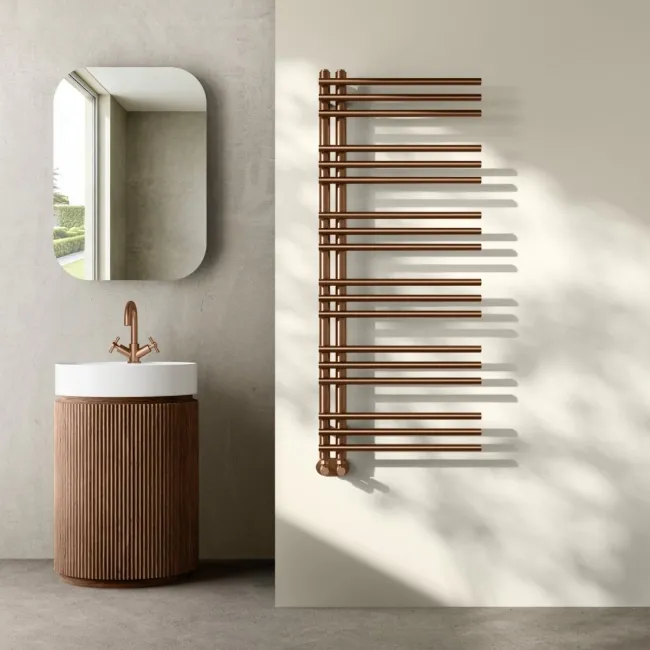 Cannes Brushed Copper Designer Heated Towel Rail 1200x500mm