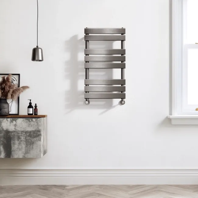 Santorini Brushed Gunmetal Flat Panel Heated Towel Rail 800x450mm