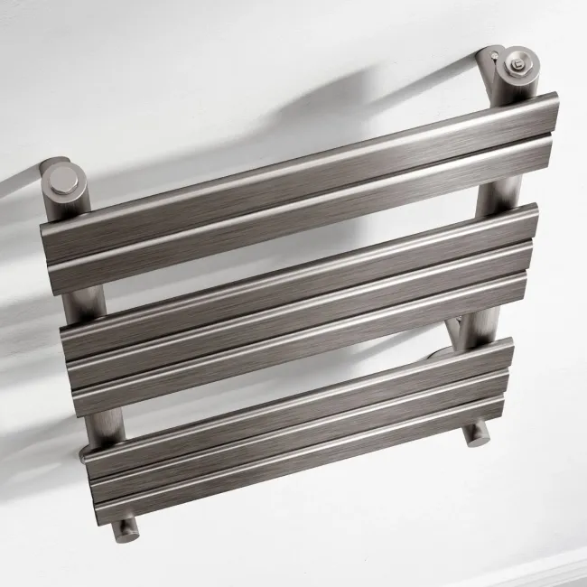 Santorini Brushed Gunmetal Flat Panel Heated Towel Rail 800x450mm