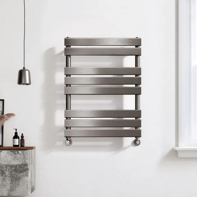 Santorini Brushed Gunmetal Flat Panel Heated Towel Rail 800x600mm
