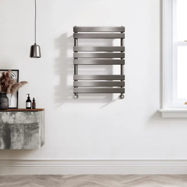 Santorini Brushed Gunmetal Flat Panel Heated Towel Rail 800x600mm