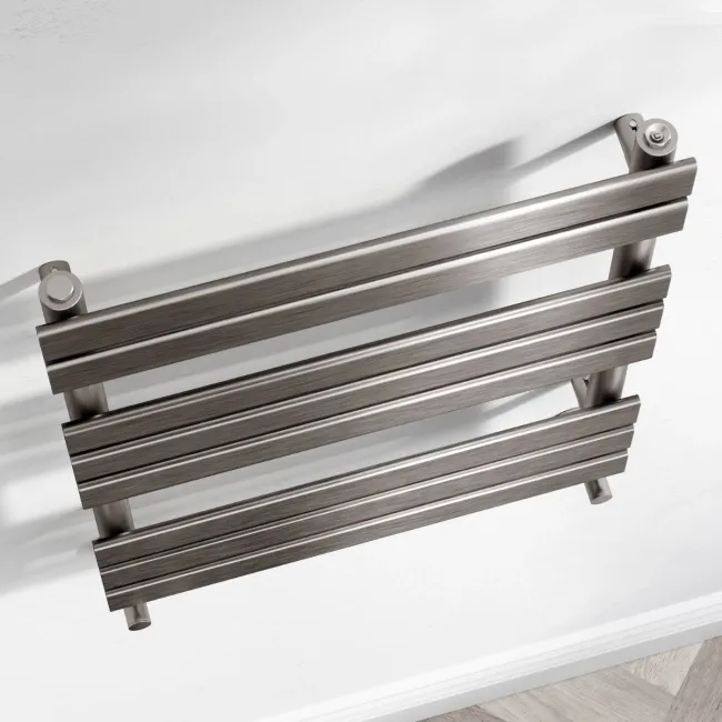 Santorini Brushed Gunmetal Flat Panel Heated Towel Rail 800x600mm