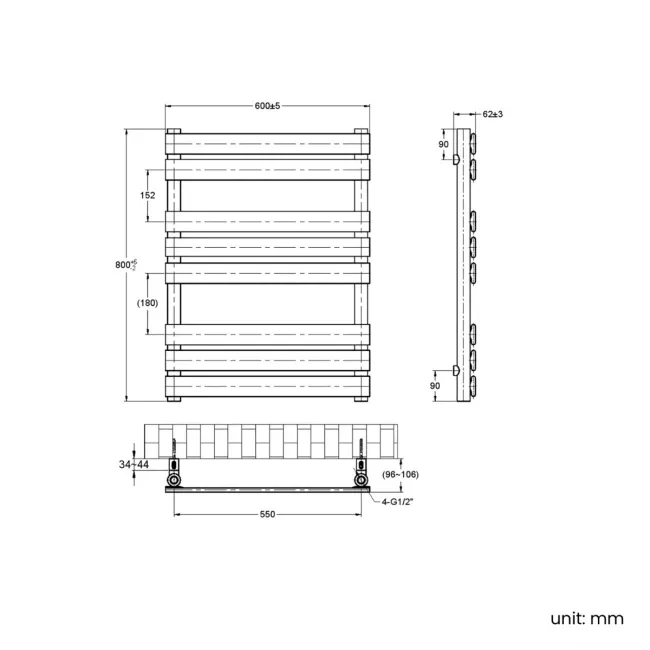 Santorini Brushed Gunmetal Flat Panel Heated Towel Rail 800x600mm