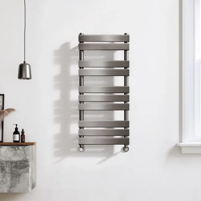 Santorini Brushed Gunmetal Flat Panel Heated Towel Rail 1000x450mm