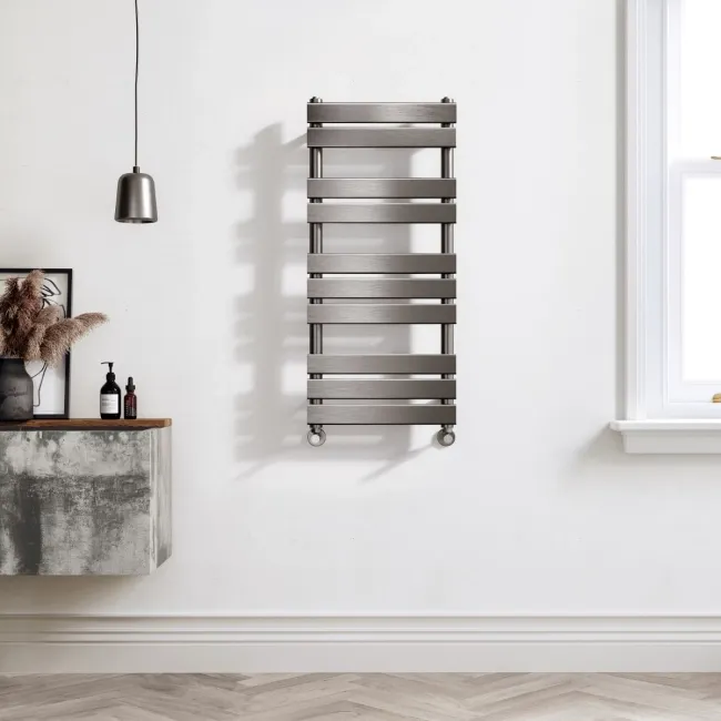 Santorini Brushed Gunmetal Flat Panel Heated Towel Rail 1000x450mm