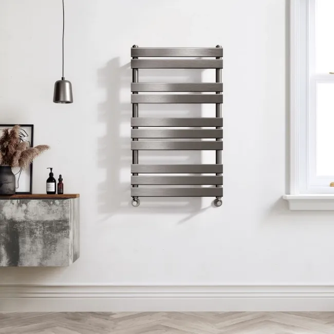 Santorini Brushed Gunmetal Flat Panel Heated Towel Rail 1000x600mm