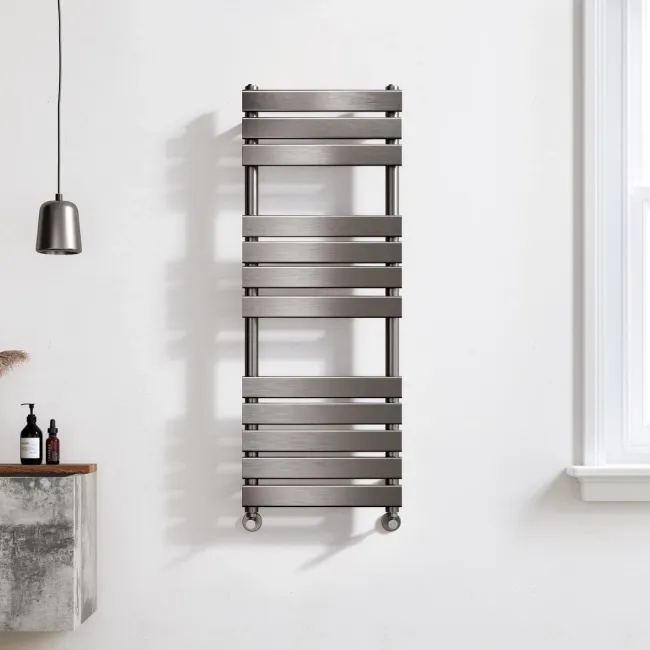 Santorini Brushed Gunmetal Flat Panel Heated Towel Rail 1200x450mm