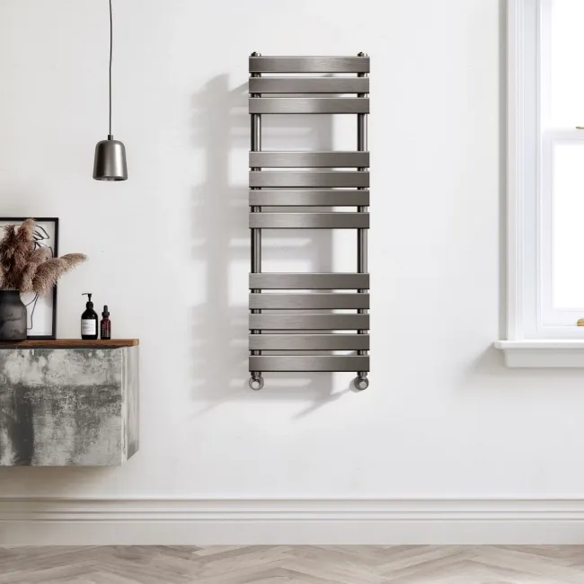 Santorini Brushed Gunmetal Flat Panel Heated Towel Rail 1200x450mm
