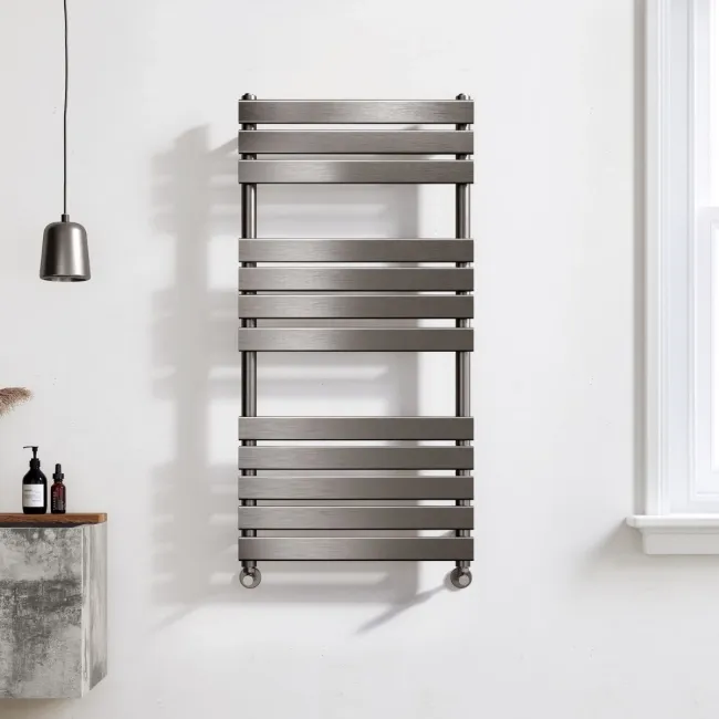 Santorini Brushed Gunmetal Flat Panel Heated Towel Rail 1200x600mm