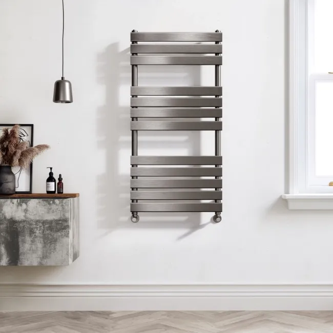 Santorini Brushed Gunmetal Flat Panel Heated Towel Rail 1200x600mm