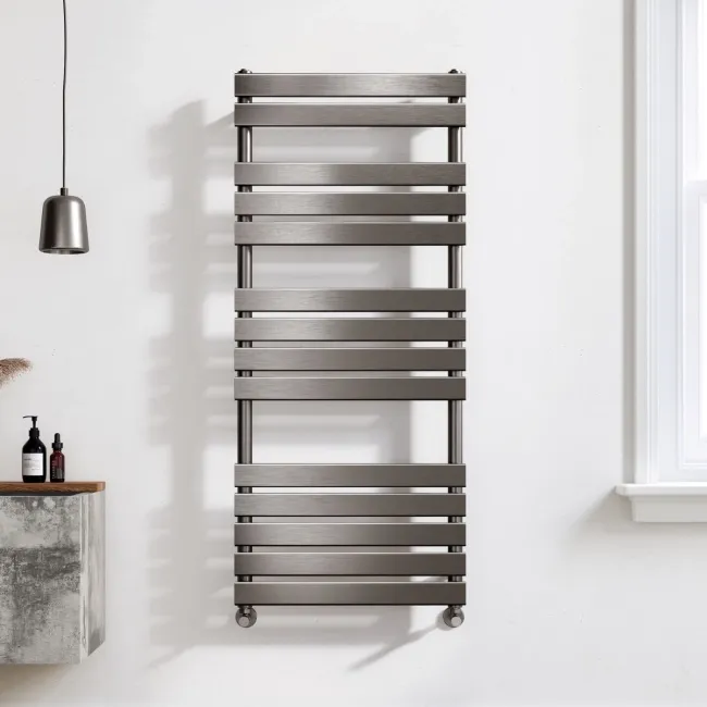 Santorini Brushed Gunmetal Flat Panel Heated Towel Rail 1400x600mm