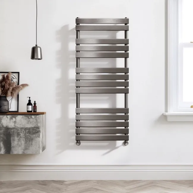 Santorini Brushed Gunmetal Flat Panel Heated Towel Rail 1400x600mm