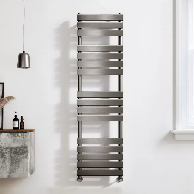 Santorini Brushed Gunmetal Flat Panel Heated Towel Rail 1600x450mm