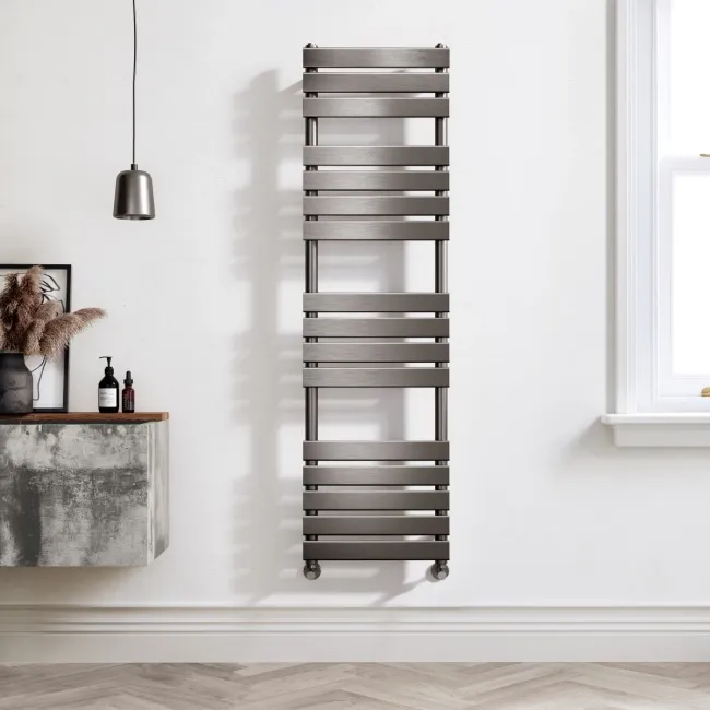 Santorini Brushed Gunmetal Flat Panel Heated Towel Rail 1600x450mm