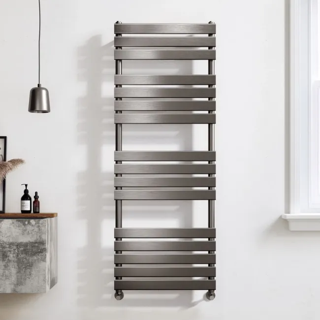 Santorini Brushed Gunmetal Flat Panel Heated Towel Rail 1600x600mm