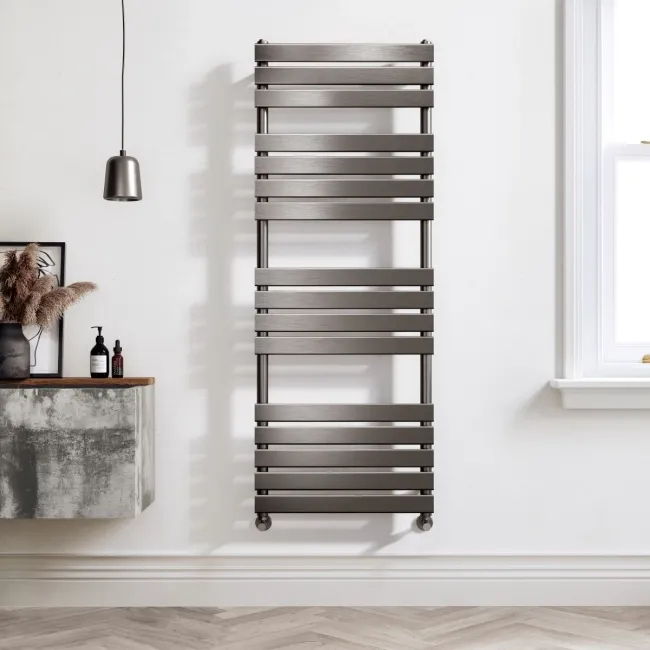 Santorini Brushed Gunmetal Flat Panel Heated Towel Rail 1600x600mm