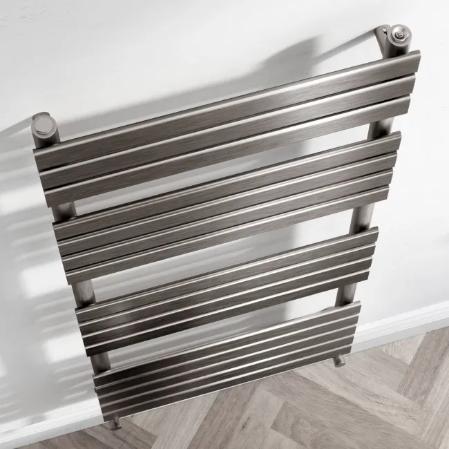 Santorini Brushed Gunmetal Flat Panel Heated Towel Rail 1600x600mm