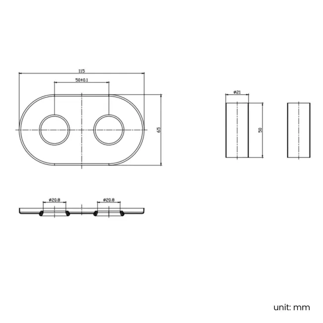 Cannes Matt Black Pipe Connectors (Pair) 50mm