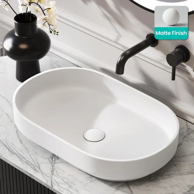 Missouri Matt White Pill Counter Top Stone Basin 550x350mm
