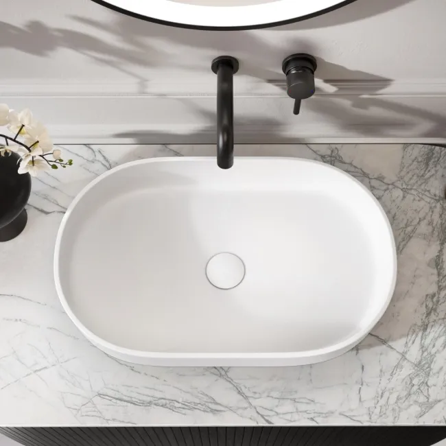Missouri Matt White Pill Counter Top Stone Basin 550x350mm