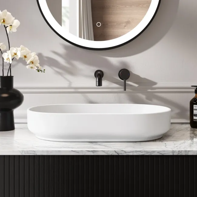 Missouri Matt White Pill Counter Top Stone Basin 550x350mm