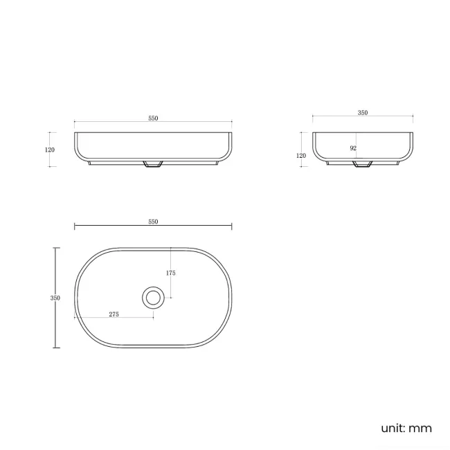 Missouri Matt White Pill Counter Top Stone Basin 550x350mm