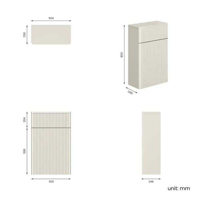 Cadiz Fluted Linen White Slimline Back To Wall Toilet Unit 500mm
