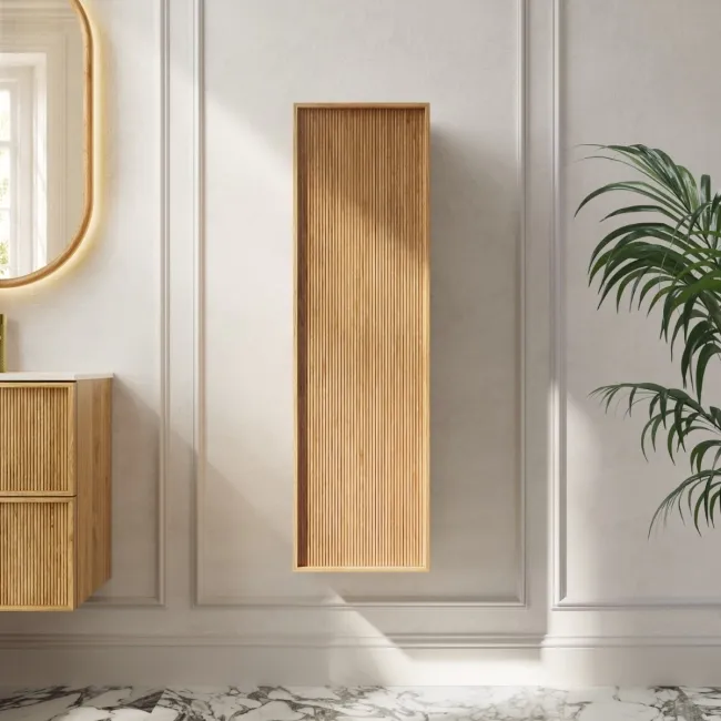 Bora Natural Oak Wall Hung Tall Cabinet 1200x350mm