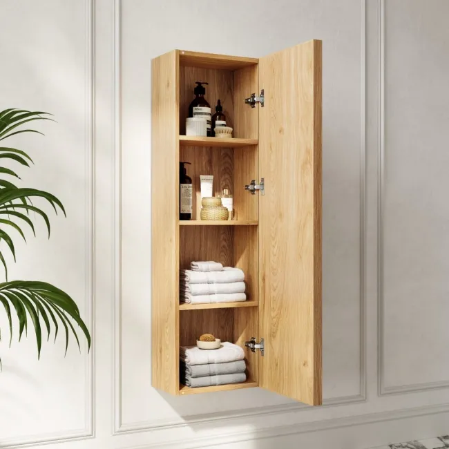 Bora Natural Oak Wall Hung Tall Cabinet 1200x350mm