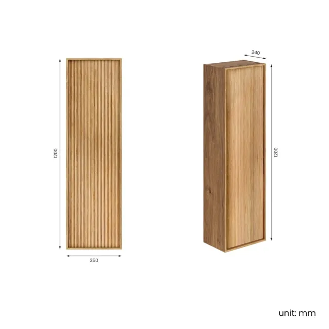 Bora Natural Oak Wall Hung Tall Cabinet 1200x350mm