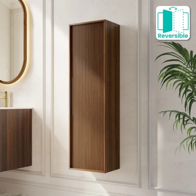 Bora Natural Walnut Wall Hung Tall Cabinet 1200x350mm