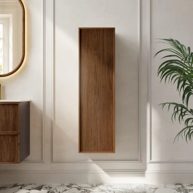Bora Natural Walnut Wall Hung Tall Cabinet 1200x350mm
