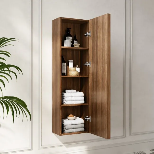 Bora Natural Walnut Wall Hung Tall Cabinet 1200x350mm