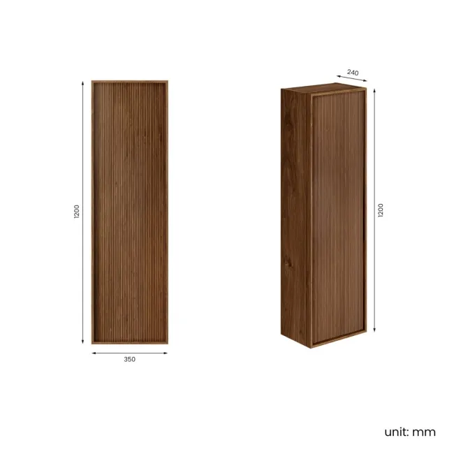 Bora Natural Walnut Wall Hung Tall Cabinet 1200x350mm