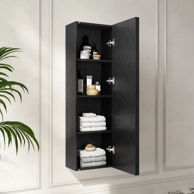 Bora Black Oak Wall Hung Tall Cabinet 1200x350mm