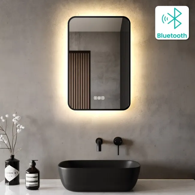 Mila Black Framed Backlit Illuminated LED Mirror With BLUETOOTH Speaker 600x400mm