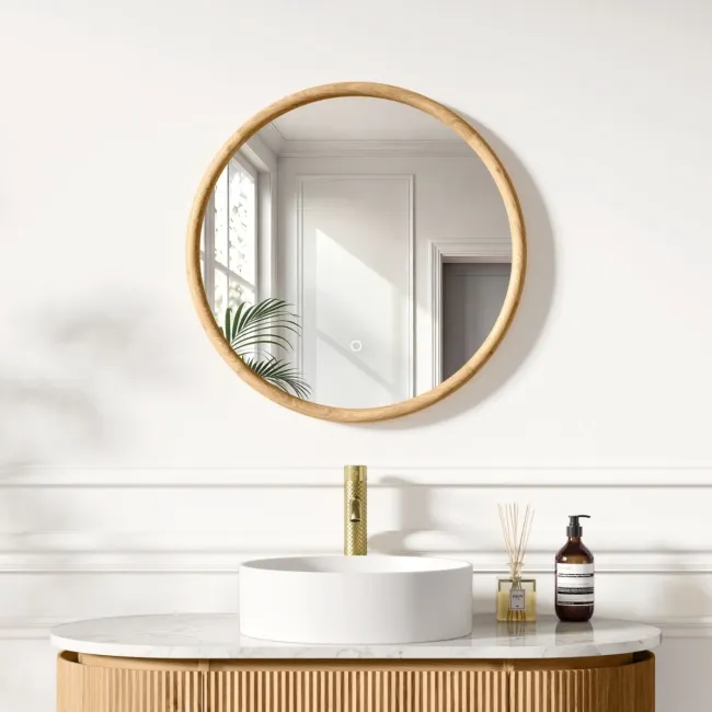 Lily Natural Oak Round LED Mirror 600mm