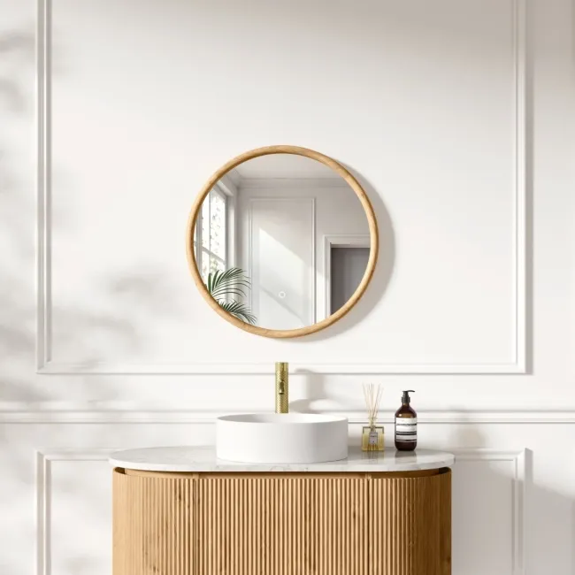Lily Natural Oak Round LED Mirror 600mm