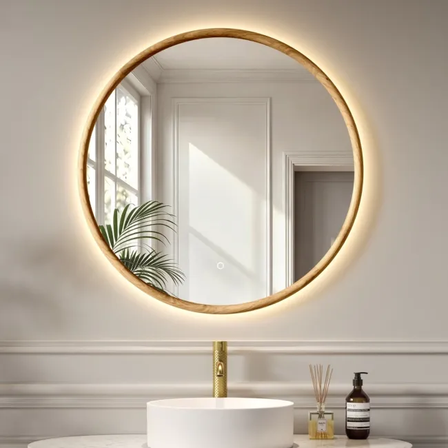 Lily Natural Oak Round LED Mirror 800mm