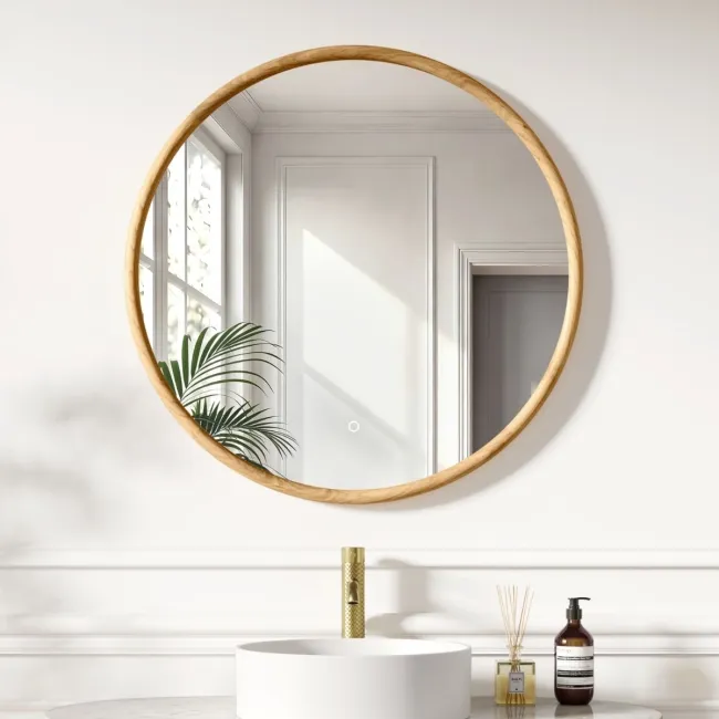 Lily Natural Oak Round LED Mirror 800mm