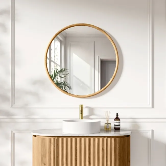 Lily Natural Oak Round LED Mirror 800mm